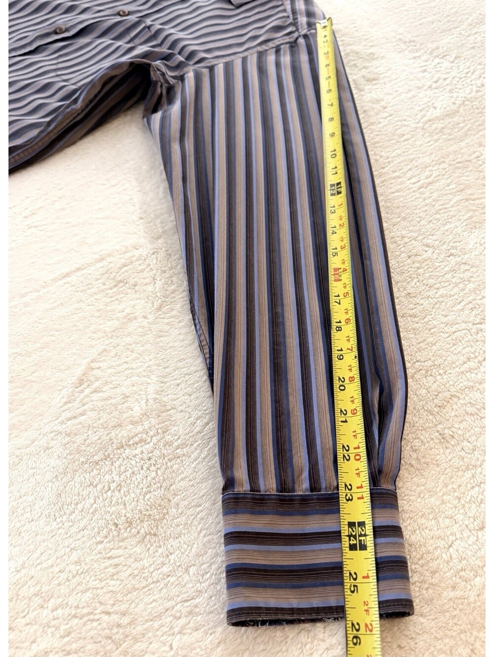 Bugatchi Uomo Mens XL Dress Shirt Blue Brown Striped 100% Cotton Button Up - Picture 5 of 9